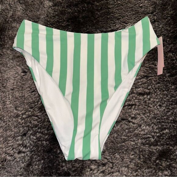 BNWT Victoria’s Secret Green White Striped High Waisted Cheeky Bikini Bottom M - Picture 1 of 7